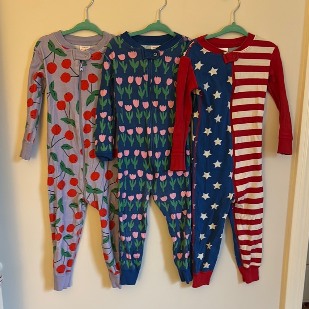 Kids One Piece Pajama Set - Cherry, Tulip, and Star Patterns